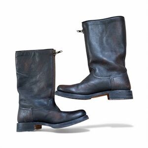 Frye Black Leather Mid-Calf Zip Heeled Boots